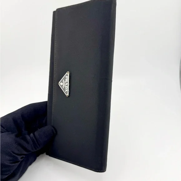 Prada Tessuto Continental Long Wallet Black Nylon & Leather w/ Silver Hardware - Picture 6 of 13